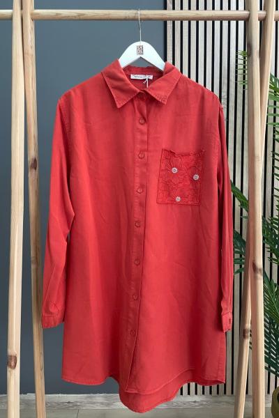 Magazin Cebi Çiçekli Tensel Tunik  Kiremit