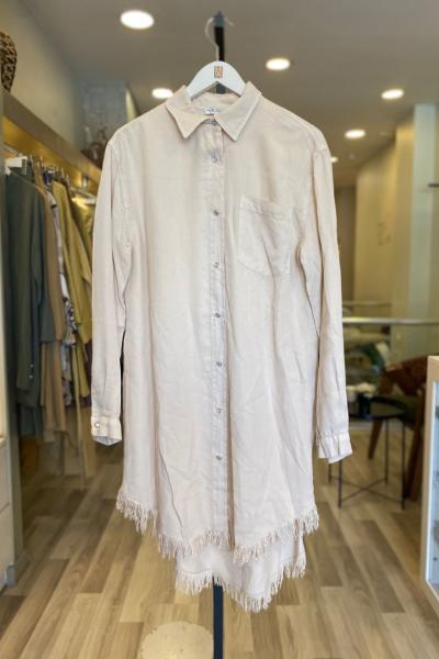 Magazin  Etek Ucu Püsküllü Çıtçıtlı Tencel Gömlek Ekru