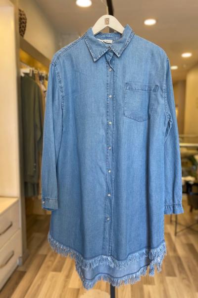 Magazin  Etek Ucu Püsküllü Çıtçıtlı Tencel Gömlek Kot (Denim)