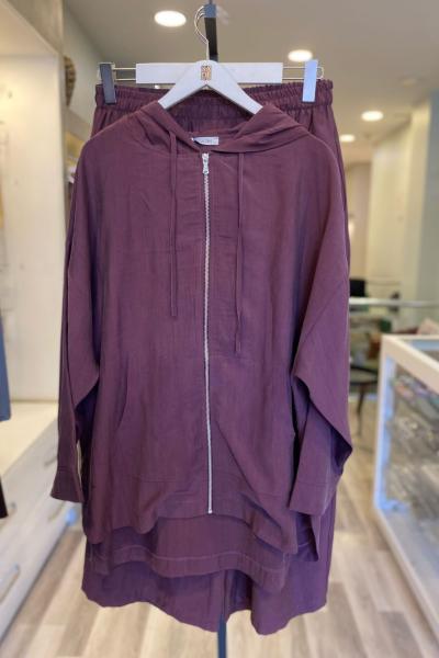 Magazin Fermuarlı Kapüşonlu Takım Mürdüm