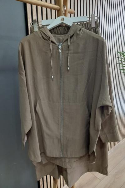 Magazin Fermuarlı Kapüşonlu Takım Bej