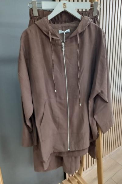 Magazin Fermuarlı Kapüşonlu Takım Vizon