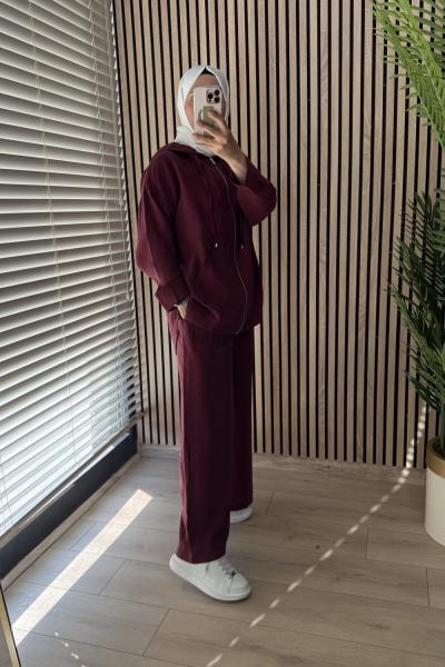 Magazin Fermuarlı Kapüşonlu Takım Bordo
