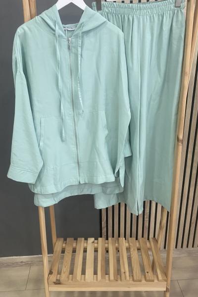 Magazin Fermuarlı Kapüşonlu Takım Çağla Yeşili