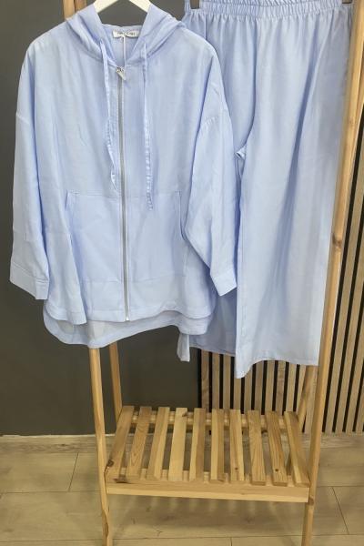 Magazin Fermuarlı Kapüşonlu Takım Buz Mavisi