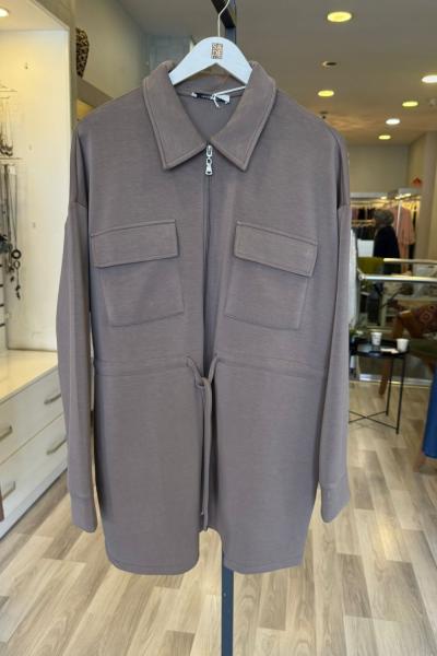 Magazin Fermuarlı Modal Tunik Vizon