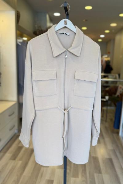 Magazin Fermuarlı Modal Tunik Krem