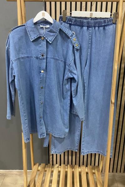 Magazin Denim Apolet Detaylı Takım Açık Mavi