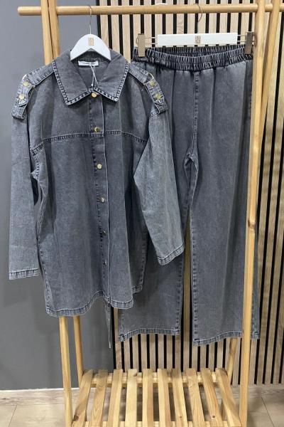 Magazin Denim Apolet Detaylı Takım Gri