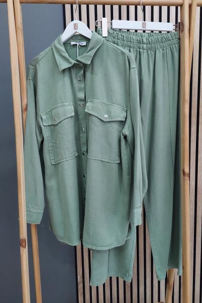 Magazin Çıt Çıt Düğmeli Cepli Tensel Takım Yeşil