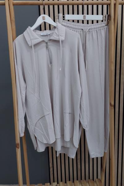 Magazin Kol Bileği Lastikli Balıkçı Yaka Tensel Takım Taş Rengi