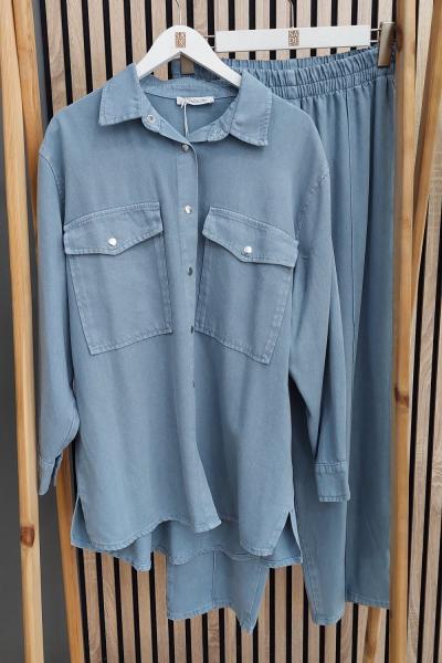 Magazin Çıt Çıt Düğmeli Cepli Tensel Takım Açık Mavi