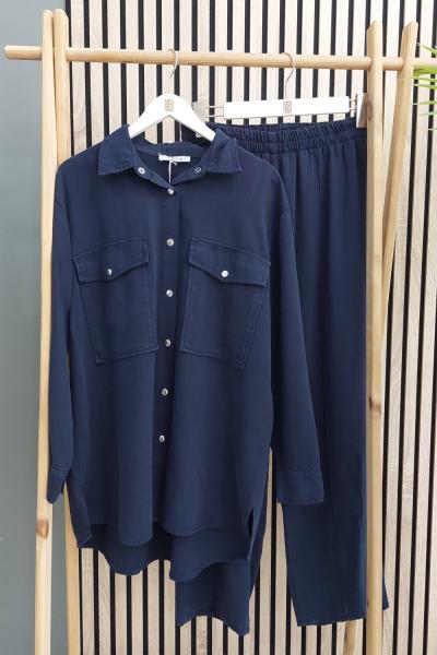 Magazin Çıt Çıt Düğmeli Cepli Tensel Takım Lacivert