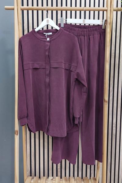 Magazin Gizli Düğme Pantolonlu Takım Bordo