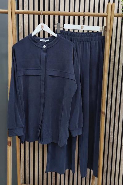 Magazin Gizli Düğme Pantolonlu Takım İndigo