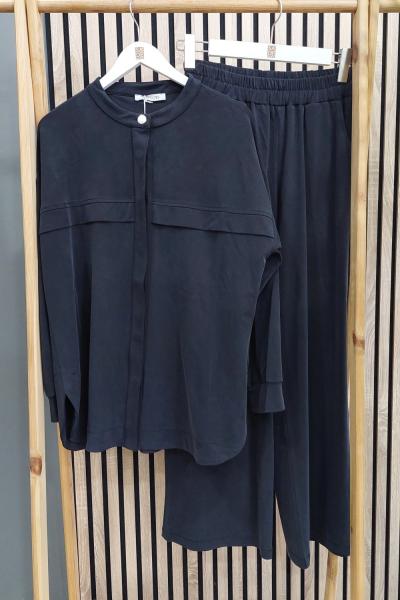 Magazin Gizli Düğme Pantolonlu Takım Siyah