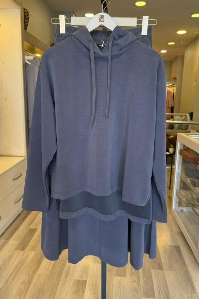 Magazin Modal Etekli Kapüşonlu Takım Lacivert