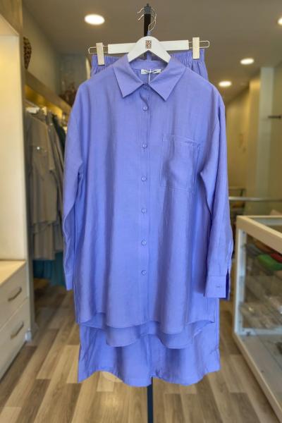 Magazin Önü Ve Arkası Düğmeli Tencel Takım Lila