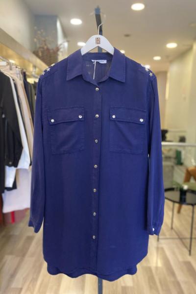 Magazin Omuzları Yıldız Apoletli Gömlek Lacivert