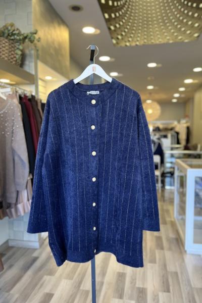 Magazin Sim Şerit Angora Hırka Lacivert