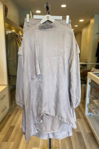 Mascara  Etek Ucu Lastikli Büzgülü Tunik Bej