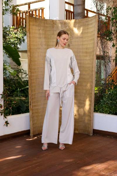 Mascara Geniş Paça Pantolon Taş Rengi