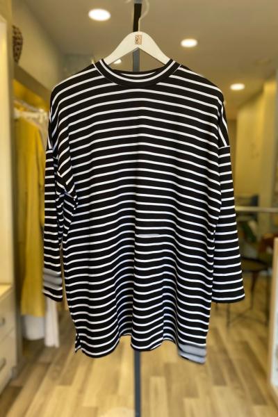 Merwish Çizgili Tshirt Siyah