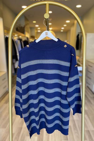 Merwish Çizgili Simli Triko Tunik Çizgili