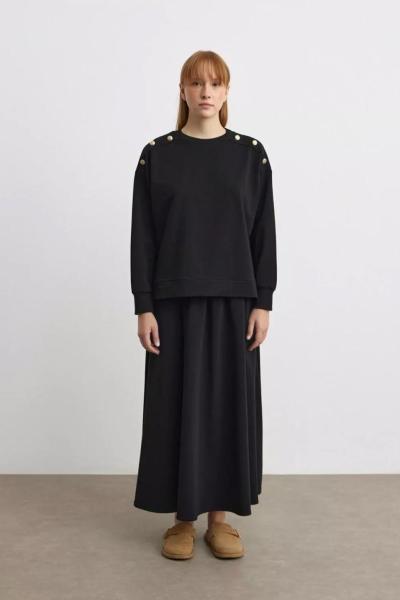 Merwish Düğmeli Spor Takım Siyah