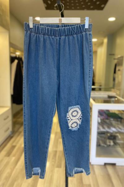 Merwish Dantel Denim Pantolon Mavi