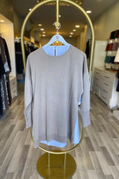 Merwish Gömlek Triko Takım Vizon