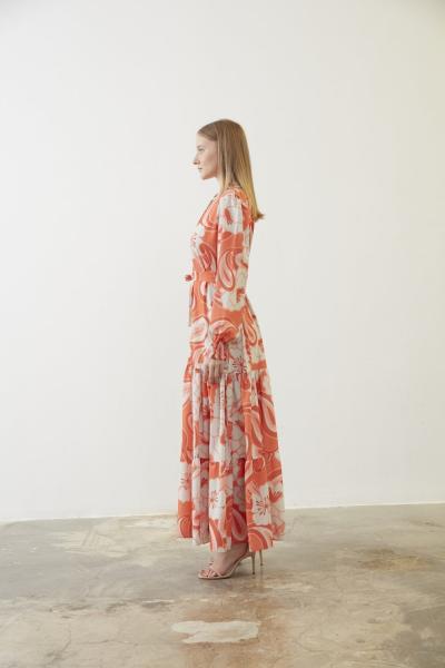 Merwish MERWISH YAZ ELBİSE TURUNCU BEYAZ Turuncu