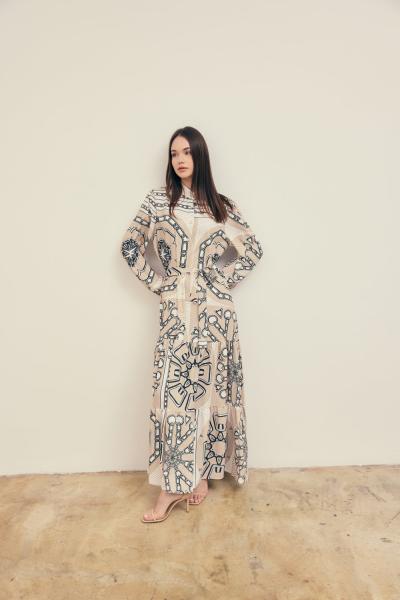 Merwish MERWISH ZİNCİR DETAY YAZ ELBİSE  Vizon