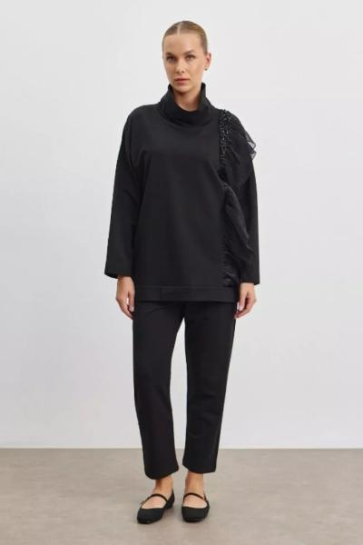 Merwish Organze Basic Pantolonlu Takım Siyah