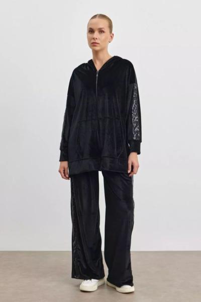 Merwish Payet Kadife Takım Siyah