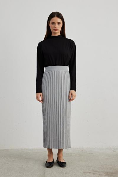 Merwish Plise Triko Etek Gri
