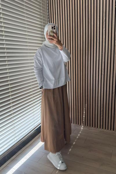 Merwish Poplin Basic Etek Camel