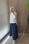 Merwish Poplin Basic Etek Lacivert