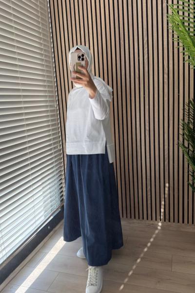 Merwish Poplin Basic Etek Lacivert