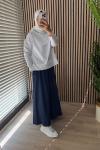 Merwish Poplin Basic Etek Lacivert