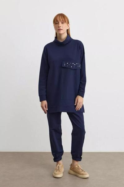 Merwish Taş Cepli Takım Lacivert