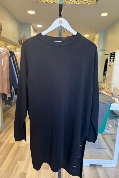 Merwish Tek Yan Verev Tunik Siyah