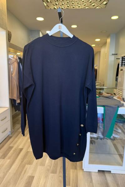 Merwish Tek Yan Verev Tunik Lacivert