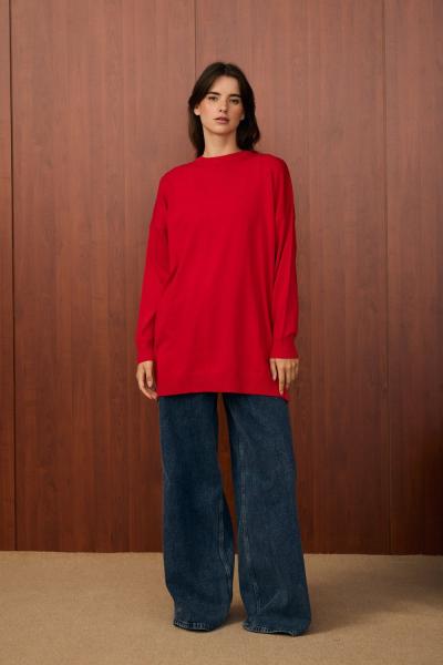 Merwish Venedik Triko Tunik Kırmızı