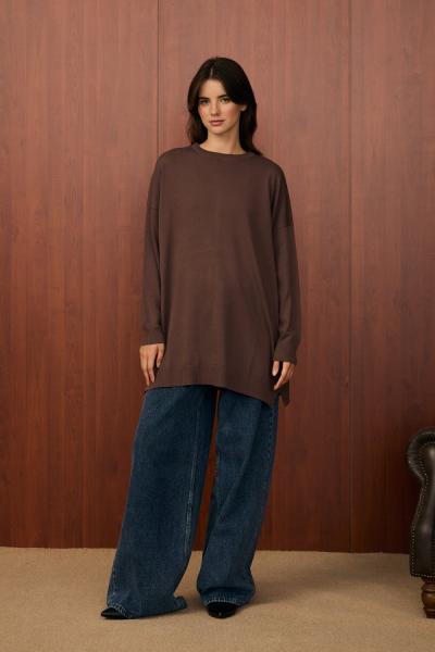 Merwish Venedik Triko Tunik Kahverengi