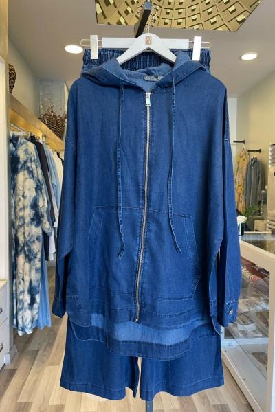 My City Fermuarlı Denim Ceket Takım  Lacivert