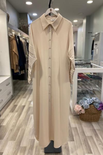 Nes İnci Düğmeli Umre Gömleği Taş Rengi