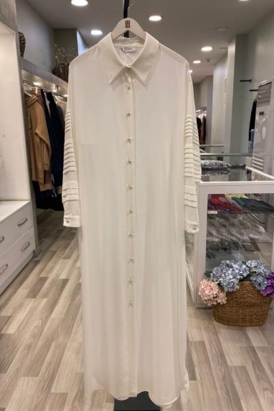 Nes İnci Düğmeli Umre Gömleği Ekru
