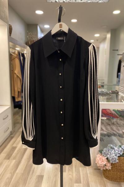 Nes Kolları Biyeli Tasarım Gömlek Siyah