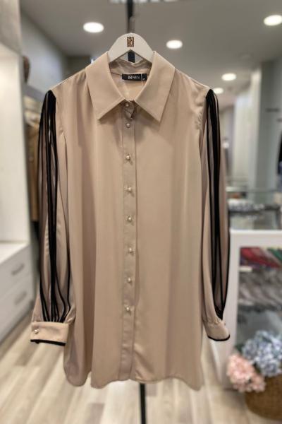 Nes Kolları Biyeli Tasarım Gömlek Vizon